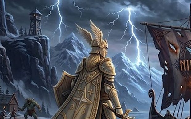 An armoured figure on the frozen shore